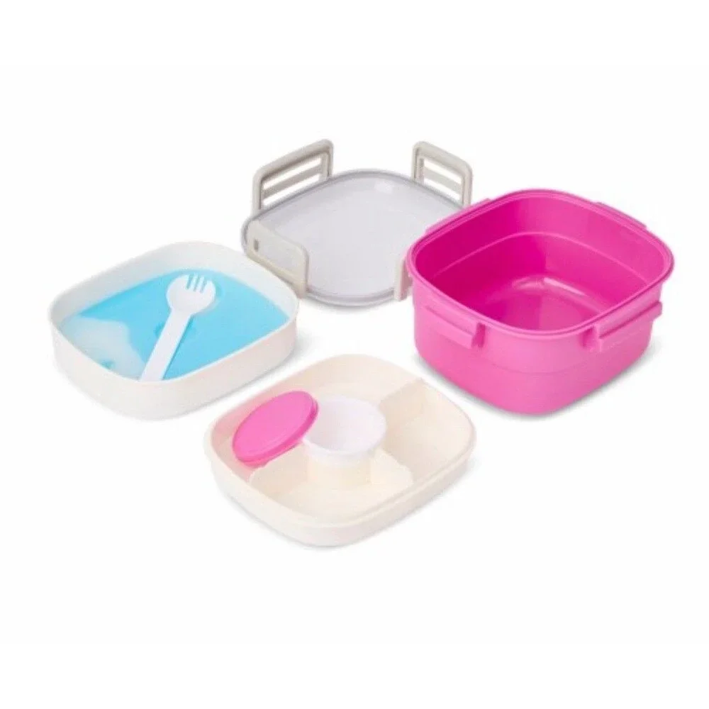 Salad Bento‎ Box Container 4-Compartment Tray with Spork & Ice Pack Pink